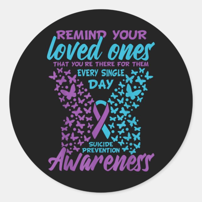 Suicide Prevention &amp; Awareness Suicide Ribbon  Classic Round Sticker (Front)