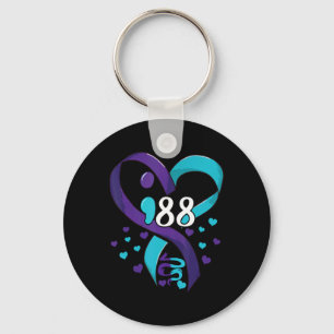 Suicide Prevention Awareness 988 Heart Teal And Pu Keychain