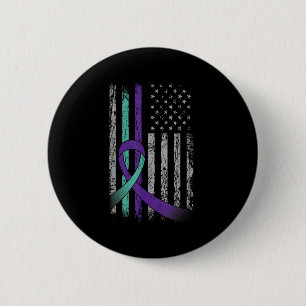 Suicide Prevention Awareness America Flag Teal Pur 2 Inch Round Button