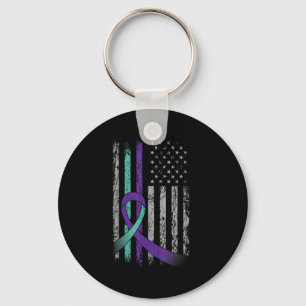 Suicide Prevention Awareness America Flag Teal Pur Keychain
