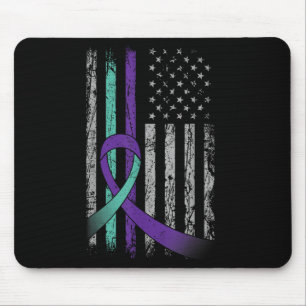 Suicide Prevention Awareness America Flag Teal Pur Mouse Pad
