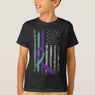Suicide Prevention Awareness America Flag Teal Pur T-Shirt