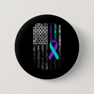 Suicide Prevention Awareness American Flag Ribbon  2 Inch Round Button