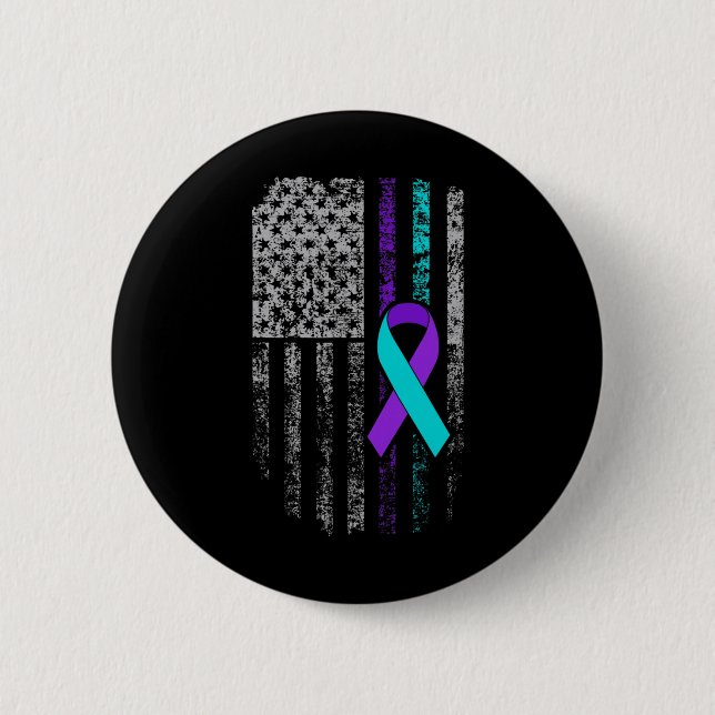 Suicide Prevention Awareness American Flag Ribbon  2 Inch Round Button (Front)