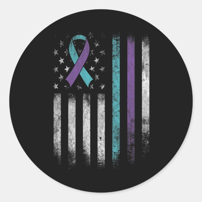 Suicide Prevention Awareness American Flag Ribbon  Classic Round Sticker (Front)