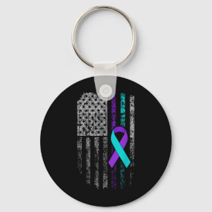 Suicide Prevention Awareness American Flag Ribbon Keychain