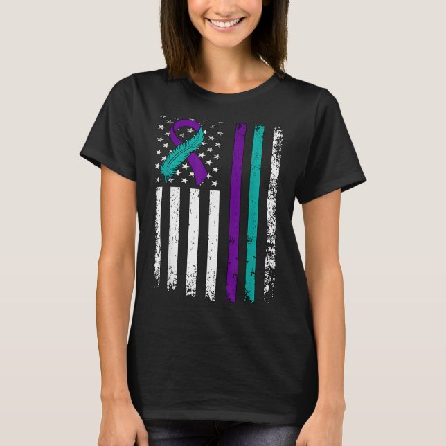 Suicide Prevention Awareness American Flag Ribbon  T-Shirt (Front)