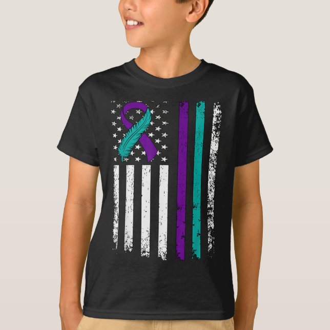 Suicide Prevention Awareness American Flag Ribbon  T-Shirt (Front)