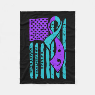 Suicide Prevention Awareness American Flag Semicol Fleece Blanket