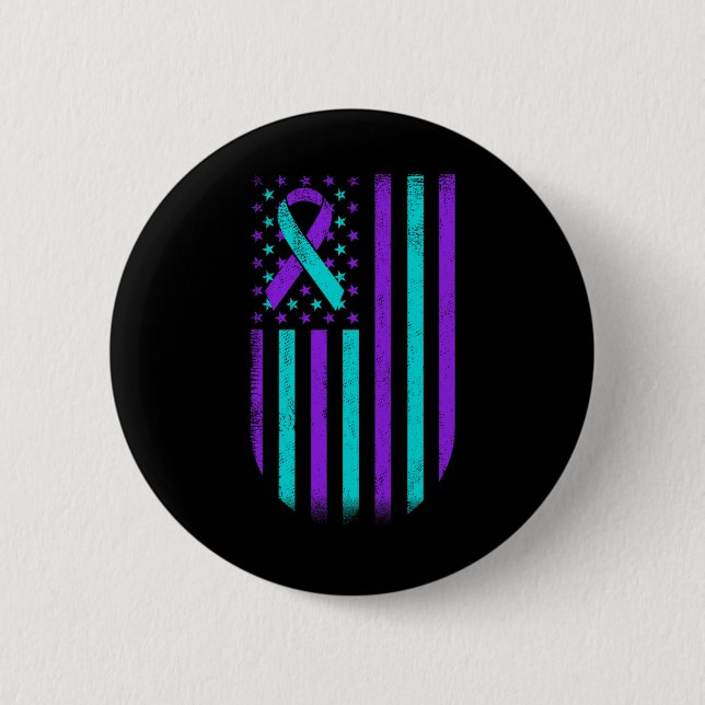 Suicide Prevention Awareness American Flag Support 2 Inch Round Button (Front)