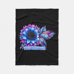 Suicide Prevention Awareness Butterfly Semicolon  Fleece Blanket