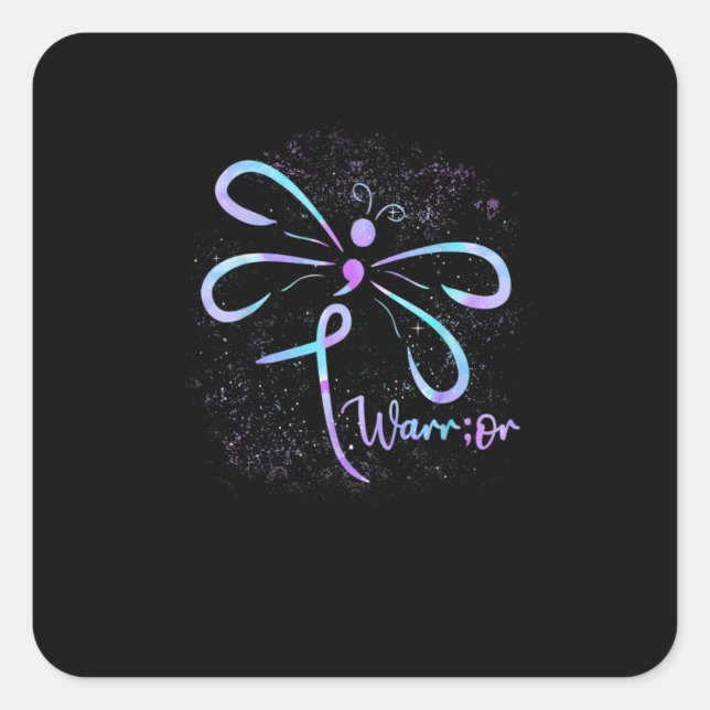 Suicide Prevention Awareness Dragonfly Semicolon Square Sticker (Front)
