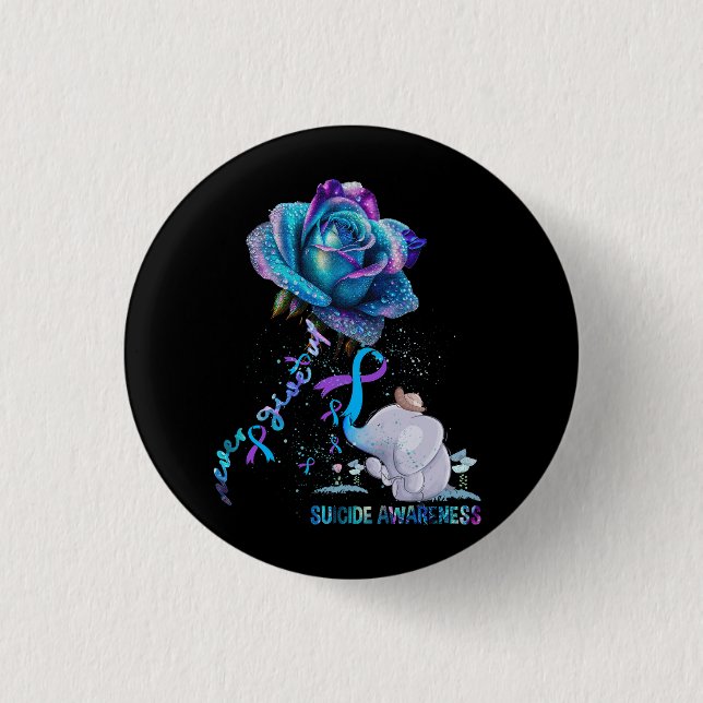 Suicide Prevention Awareness Elephant Ribbon Never 1 Inch Round Button (Front)