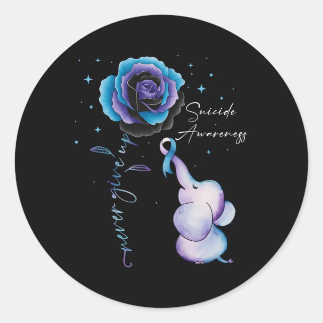 Suicide Prevention Awareness Elephant Sunflower Te Classic Round Sticker (Front)