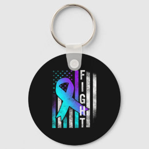Suicide Prevention Awareness Fight Usa Flag Teal A Keychain