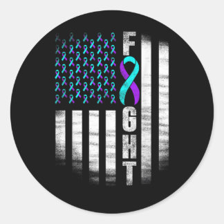 Suicide Prevention Awareness Fight Usa Flag Teal & Classic Round Sticker