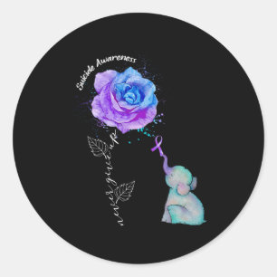 Suicide Prevention Awareness Flower Elephant Classic Round Sticker