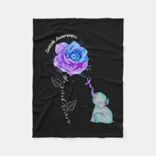 Suicide Prevention Awareness Flower Elephant Fleece Blanket