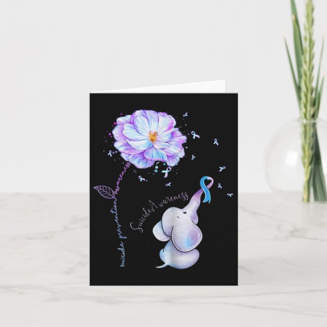 Suicide Prevention Awareness Flower Elephant Ribbo Card (Front)