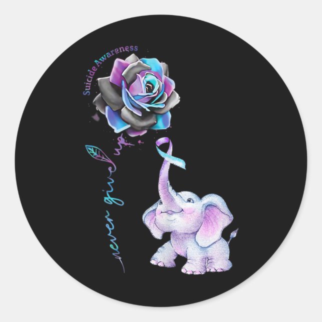 Suicide Prevention Awareness Flower Elephant Ribbo Classic Round Sticker (Front)
