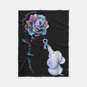 Suicide Prevention Awareness Flower Elephant Ribbo Fleece Blanket