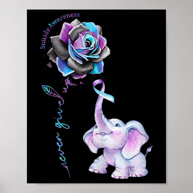 Suicide Prevention Awareness Flower Elephant Ribbo Poster (Front)