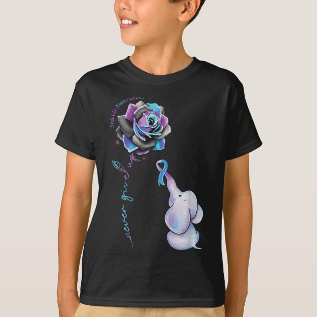 Suicide Prevention Awareness Flower Elephant Ribbo T-Shirt (Front)