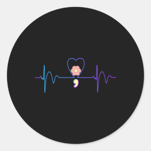 Suicide Prevention Awareness Heart Heartbeat Semic Classic Round Sticker