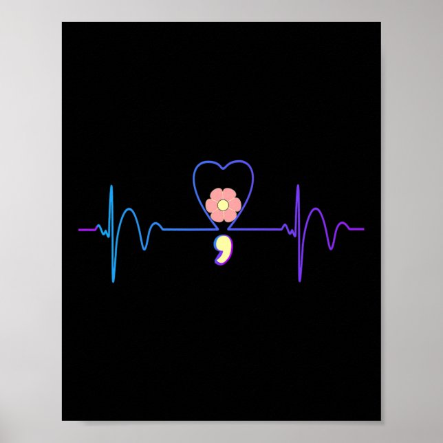 Suicide Prevention Awareness Heart Heartbeat Semic Poster (Front)