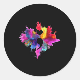 Suicide Prevention Awareness Heart Shape Semicolon Classic Round Sticker