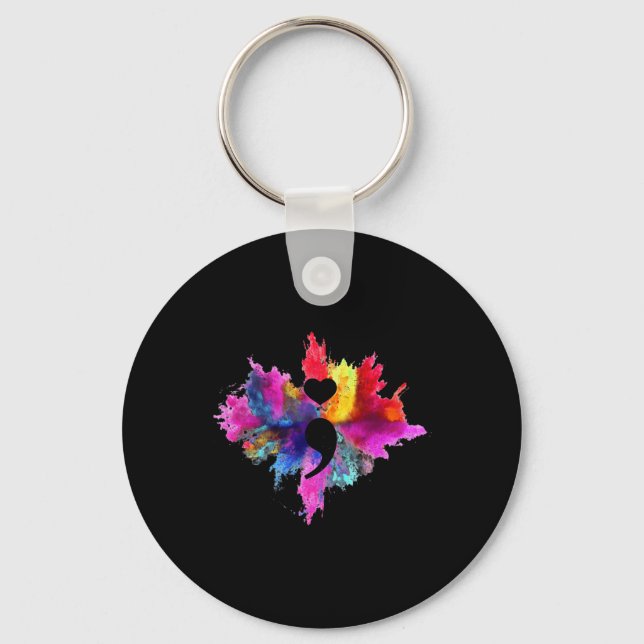 Suicide Prevention Awareness Heart Shape Semicolon Keychain (Front)