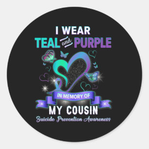 Suicide Prevention Awareness I Wear Teal Purple Fo Classic Round Sticker