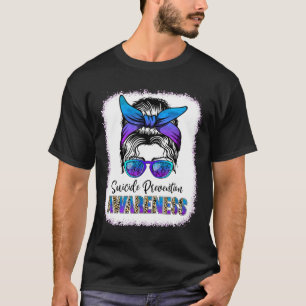 Suicide Prevention Awareness Messy Bun Hair Woman T-Shirt