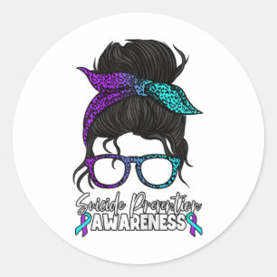 Suicide Prevention Awareness Messy Bun Women  Classic Round Sticker