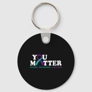 Suicide Prevention Awareness Month Teal Purple Rib Keychain