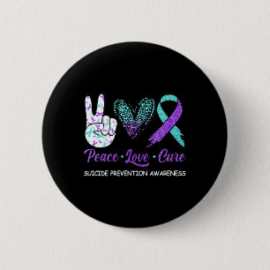 Suicide Prevention Awareness Peace Love Cure Leopa 2 Inch Round Button