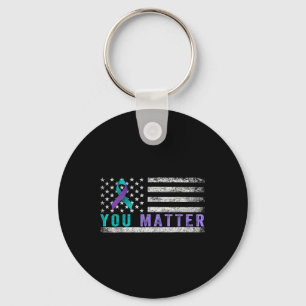 Suicide Prevention Awareness Ribbon American Flag Keychain
