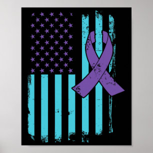 Suicide Prevention Awareness Ribbon Usa American F Poster