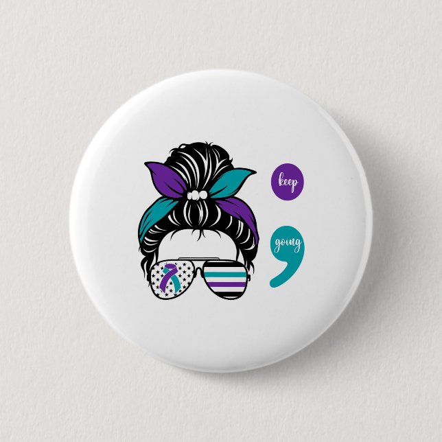 Suicide Prevention Awareness Semicolon Keep Going  2 Inch Round Button (Front)