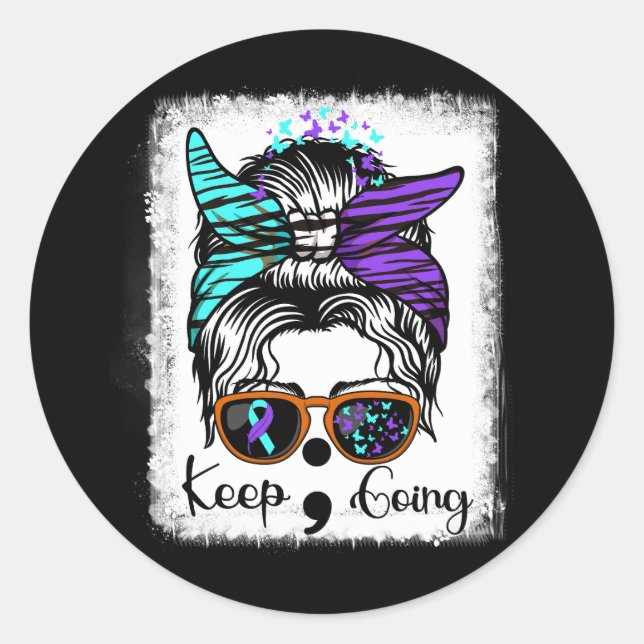 Suicide Prevention Awareness Semicolon Keep Going  Classic Round Sticker (Front)