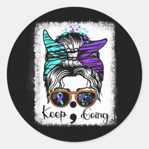 Suicide Prevention Awareness Semicolon Keep Going Classic Round Sticker
