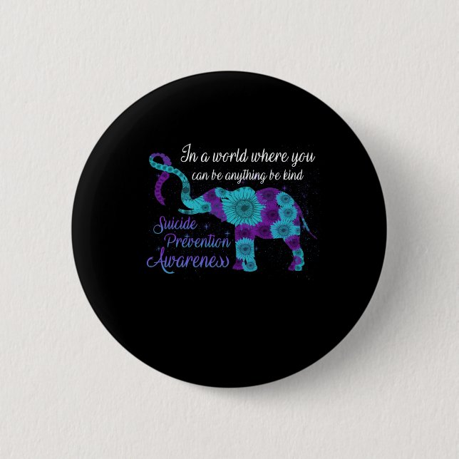 Suicide Prevention Awareness Sunflower Elephant 2 Inch Round Button (Front)