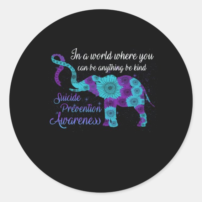 Suicide Prevention Awareness Sunflower Elephant Classic Round Sticker (Front)