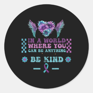 Suicide Prevention Awareness Sunflower Heart Wings Classic Round Sticker