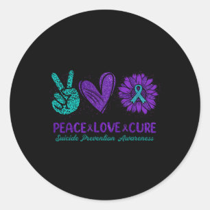 Suicide Prevention Awareness Sunflower Peace Love Classic Round Sticker