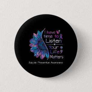 Suicide Prevention Awareness Sunflower Teal & 2 Inch Round Button