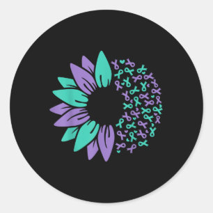 Suicide Prevention Awareness Sunflower Teal Purple Classic Round Sticker