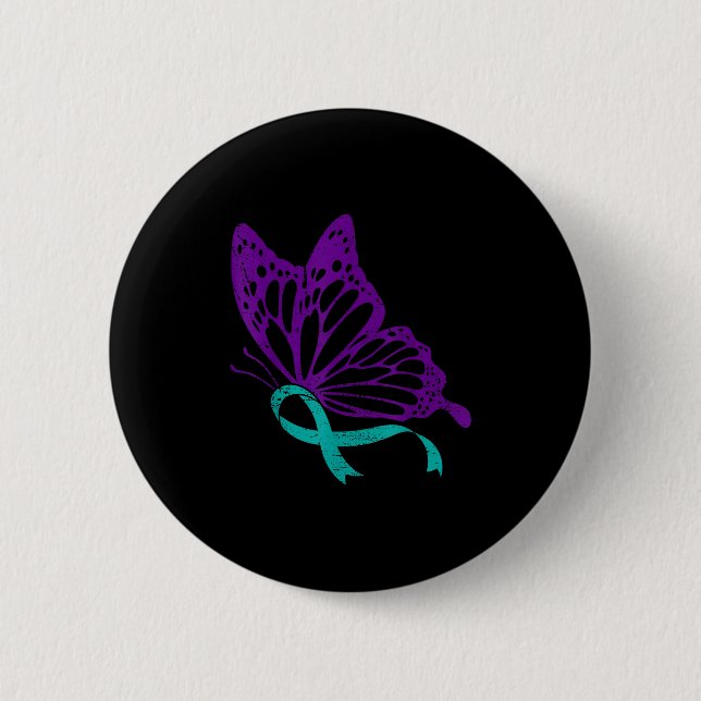 Suicide Prevention Awareness Teal &amp; Purple Rib 2 Inch Round Button (Front)