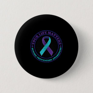 Suicide Prevention Awareness Teal &amp; Purple Rib 2 Inch Round Button