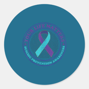Suicide Prevention Awareness Teal & Purple Rib Classic Round Sticker
